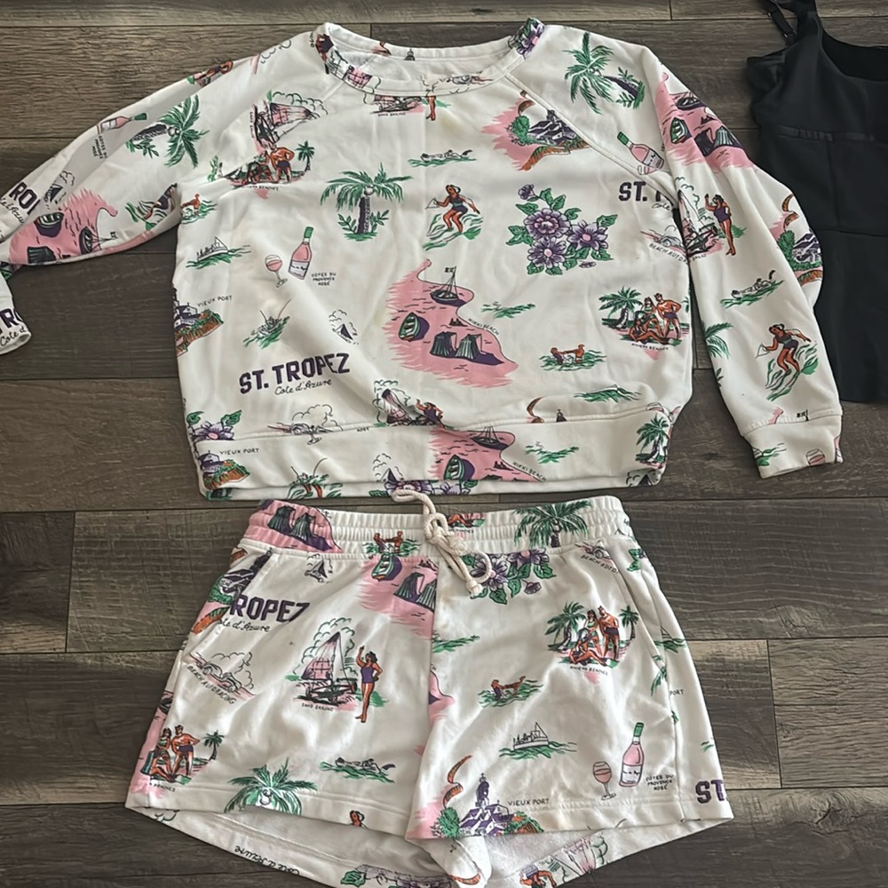 LOFT St. Tropez Print Pajama Set - Pink and Green